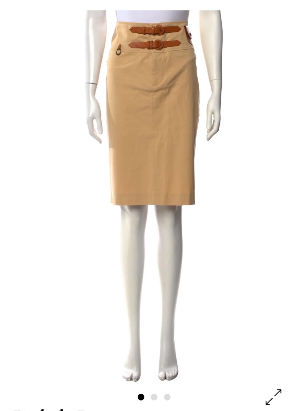 Ralph Lauren Leather Trim Knee Length Pencil Skirt Tan